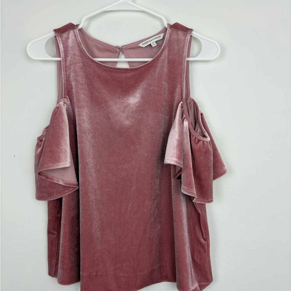 Rebecca Minkoff Dusty Rose Velvet Cold-Shoulder Top - small flaws - size Small - Picture 3 of 12
